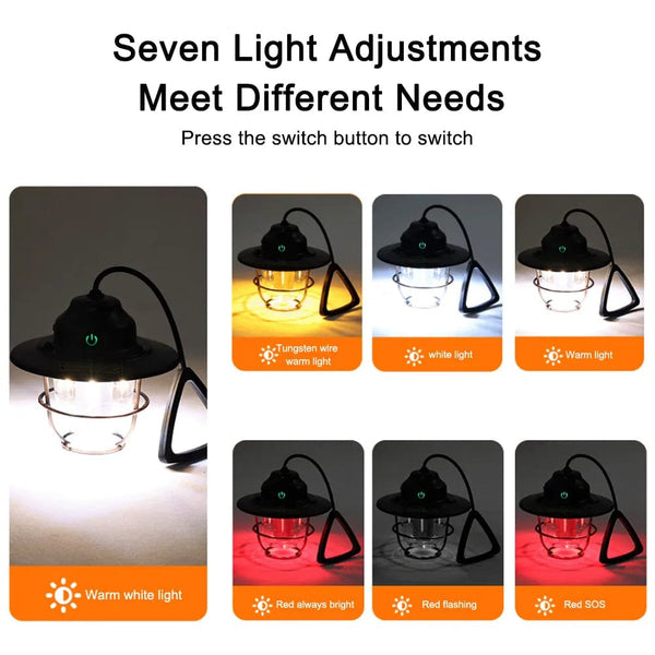 SearchFindOrder USB Rechargeable Camping Lantern Vintage Tent Illuminator