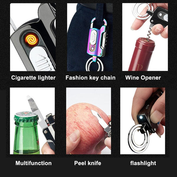 SearchFindOrder Versatile 5-in-1 Windproof Lighter Multitool: Keychain, Wine Opener, Knife, Flashlight, & Slotted Screwdriver