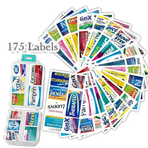 SearchFindOrder White 10-Grid Mini Pill Storage Container with 175 Labels