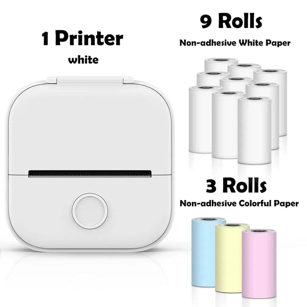 SearchFindOrder White-12 Rolls Paper / CN Portable Mini Wireless Thermal Pocket Printer