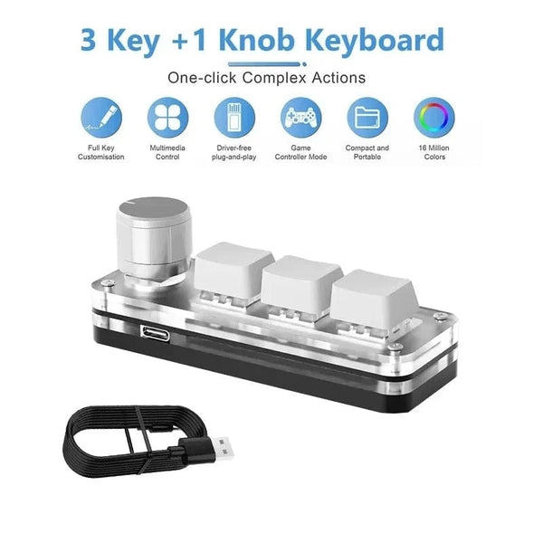 SearchFindOrder White 3-Key 1-Knob Macro Mechanical Keyboard
