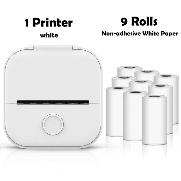 SearchFindOrder White-9 Rolls Paper / CN Portable Mini Wireless Thermal Pocket Printer