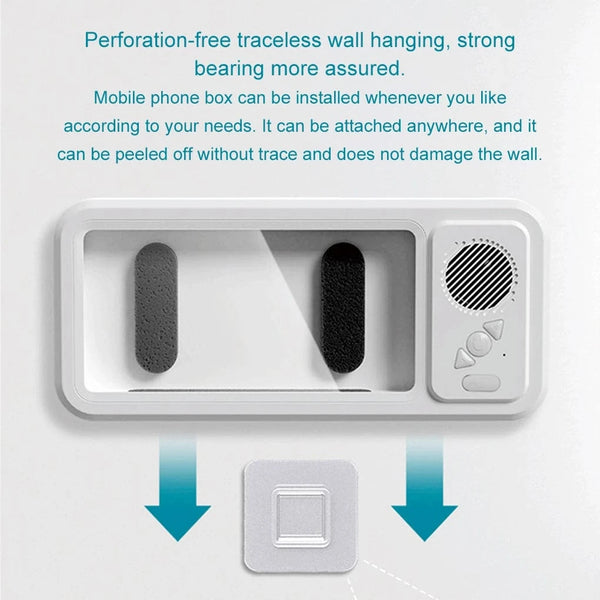SearchFindOrder White Shower Phone Holder with Bluetooth Speaker