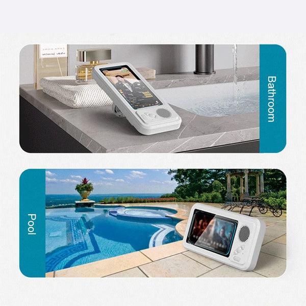 SearchFindOrder White Shower Phone Holder with Bluetooth Speaker