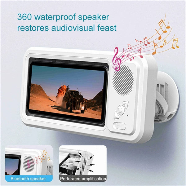 SearchFindOrder White Shower Phone Holder with Bluetooth Speaker