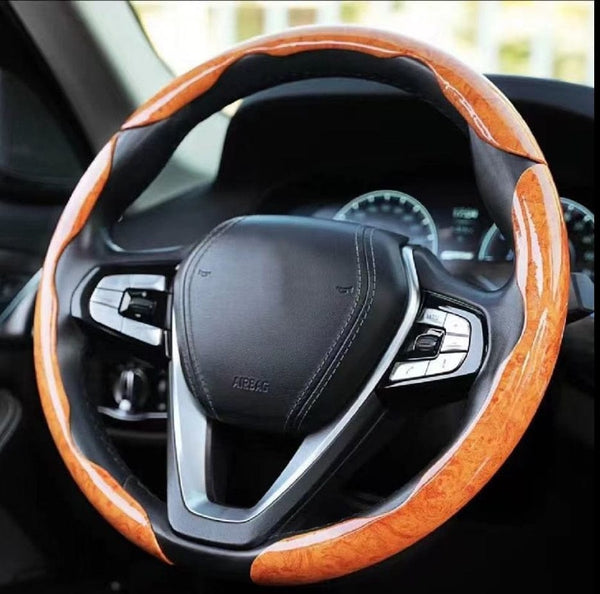 SearchFindOrder Yellow 3 pieces / China Universal Mahogany Wood Grain Steering Wheel Cover - Sleek All-Season Anti-Slip Set