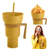 SearchFindOrder Yellow Creative 2-in-1 Popcorn Snack and Beverage Cup with Straw and Handle