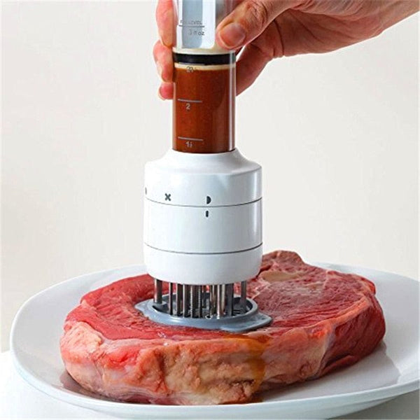 SearchFindOrder 2-in-1 Professional Meat Stainless Steel Meat Tenderizer with Marinade and Seasoning Injector Needles