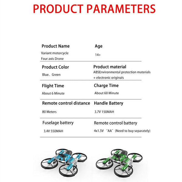 SearchFindOrder 2-in-1 Quadrocopter UAV Aircraft Motorcycle 2.4Ghz 4-Axis Gyro RC Drone with your selected options