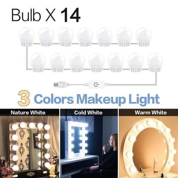 SearchFindOrder 3 Colors 14 Bulbs Hollywood Style Vanity Mirror USB LED Lights