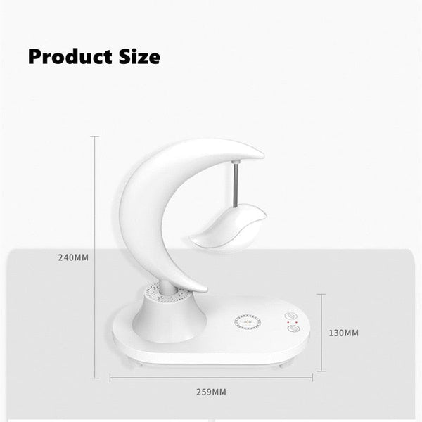 SearchFindOrder 3-In-1 Crescent Moon Night Light Wireless Phone Charger with Bluetooth Speaker