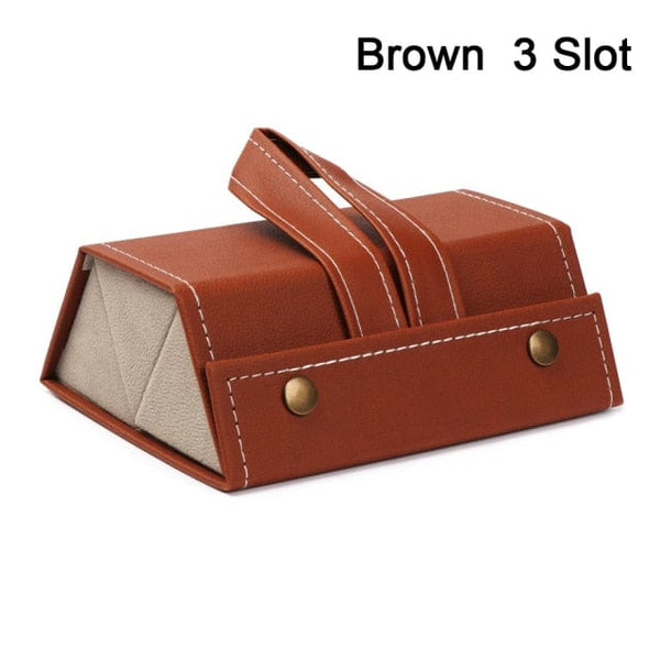 SearchFindOrder 3 Slotbrown Portable Leather Eyeglasses/Sunglasses Organizer