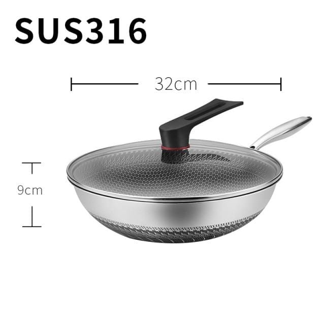 32cm Stainless Steel Nonstick Frying Pan Honeycomb Stainless Skillet Wok