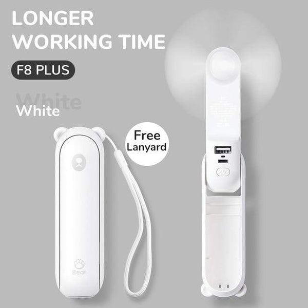 SearchFindOrder 4600mAh White Fan F8X Plus 3 in 1 Handheld MiniFan with Flash Light and Portable Charger
