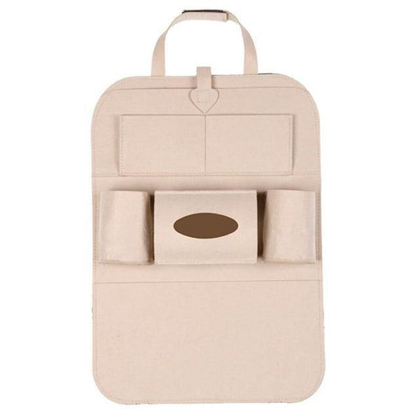 SearchFindOrder Beige Universal Car Back Seat Storage Organizer with Elastic Felt Storage Bag 6 Pockets Organizer