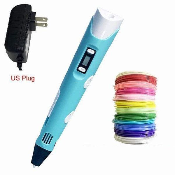 SearchFindOrder Blue 3D Pen with US Plug 3D Drawing Print Pen