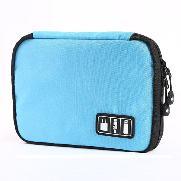 SearchFindOrder Blue Outdoor Travel Kit Waterproof Nylon Cable Holder Bag Electronic Accessories USB Drive Storage Case Camping Hiking Organizer Bag