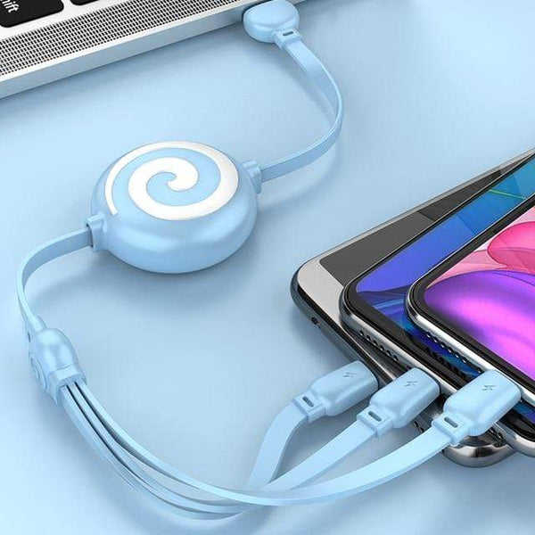 SearchFindOrder Blue / UP TO 1M Retractable Fast Charge 3 in 1 Charging Cable