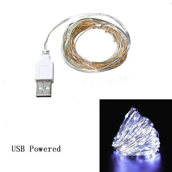 SearchFindOrder christmas USB White / 1m 10Led Copper Wire Battery BoxLED Garland Decoration