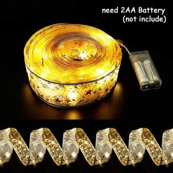 SearchFindOrder christmas Warm Gold 50 LED Double Layer Fairy Lights Christmas Ribbon