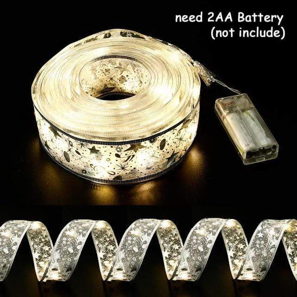 SearchFindOrder christmas Warm Silver 50 LED Double Layer Fairy Lights Christmas Ribbon