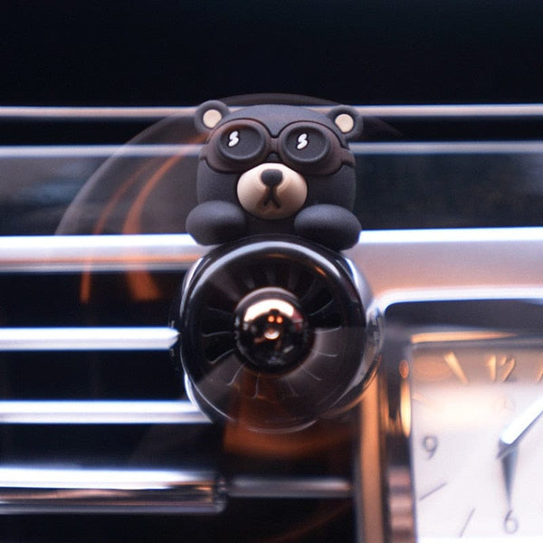 SearchFindOrder Cute Bear Pilot Car Air Freshener with Rotating Propeller
