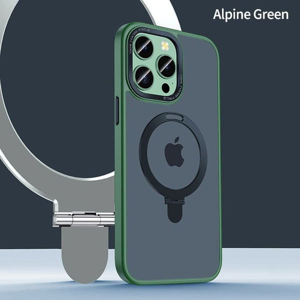 SearchFindOrder For iPhone14 Pro Max / Alpine Green Shockproof Metal Cellphone Ring Holder Case