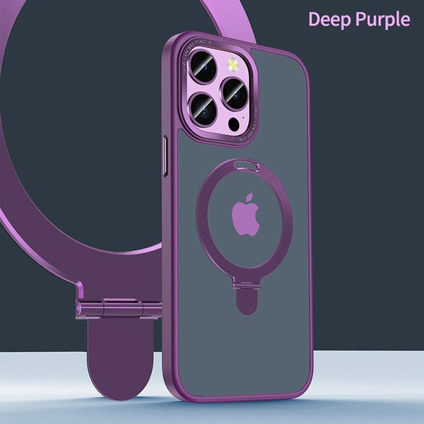 SearchFindOrder For iPhone14 Pro Max / Deep Purple Shockproof Metal Cellphone Ring Holder Case