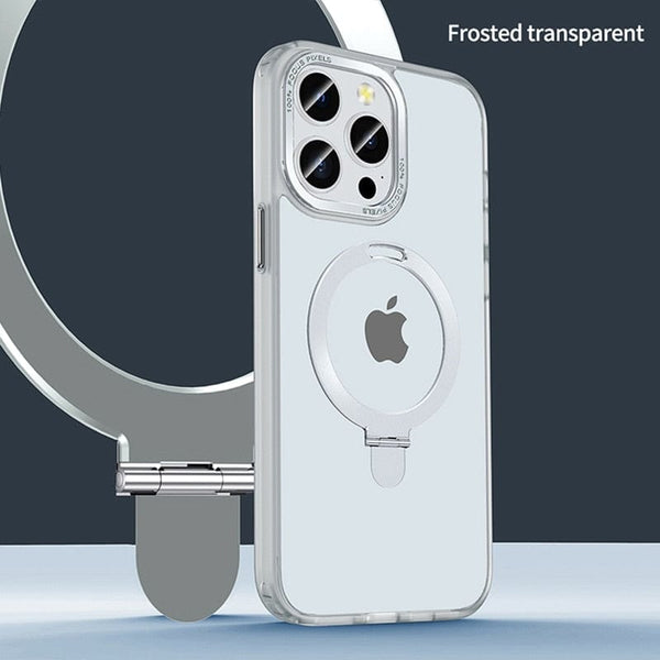 SearchFindOrder For iPhone14 Pro Max / Frosted Transparent Shockproof Metal Cellphone Ring Holder Case