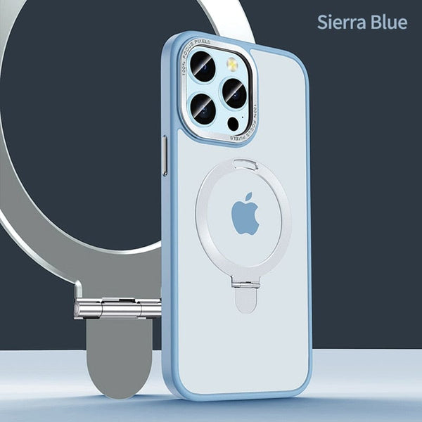 SearchFindOrder For iPhone14 Pro Max / Sierra Blue Shockproof Metal Cellphone Ring Holder Case
