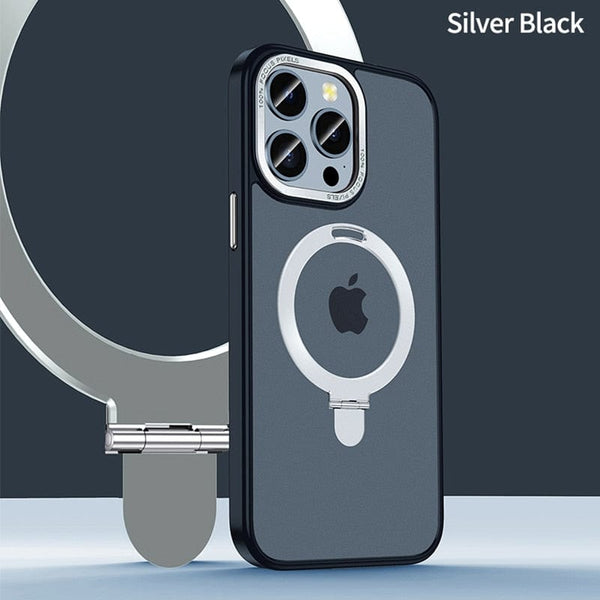 SearchFindOrder For iPhone14 Pro Max / Silver Black Shockproof Metal Cellphone Ring Holder Case