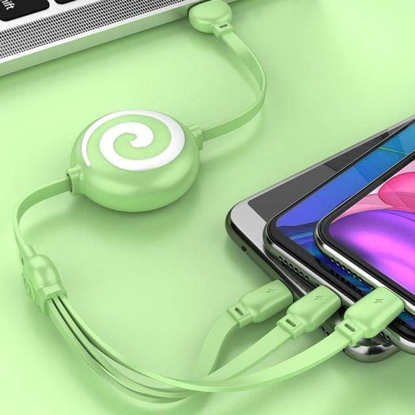 SearchFindOrder Green / UP TO 1M Retractable Fast Charge 3 in 1 Charging Cable