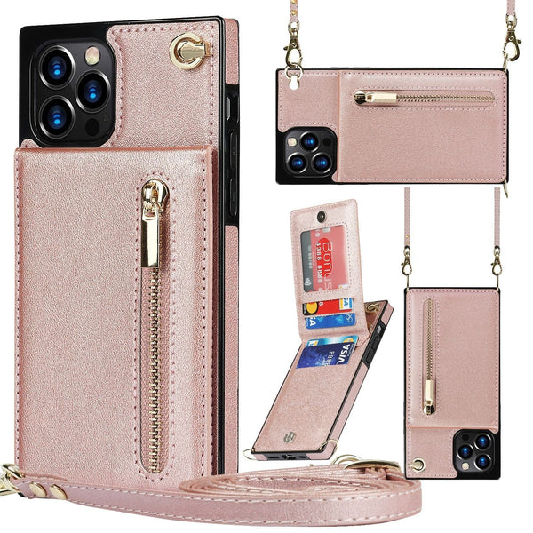 SearchFindOrder iPhone X or XS / Rose Gold Classic Leather Wallet Phone Case with Lanyard