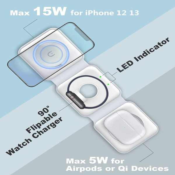 SearchFindOrder Magnetic 3-in-1 5W Foldable Fast Wireless Charging Station