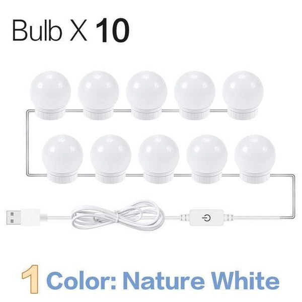 SearchFindOrder Nature White 10 Bulbs Hollywood Style Vanity Mirror USB LED Lights