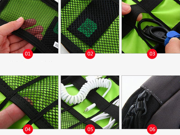 SearchFindOrder Outdoor Travel Kit Waterproof Nylon Cable Holder Bag Electronic Accessories USB Drive Storage Case Camping Hiking Organizer Bag