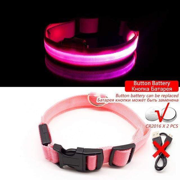 SearchFindOrder PinkButton Battery / M NECK 40-48 CM LED Dog Collar - USB Rechargeable
