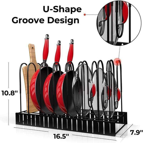 SearchFindOrder Pot and Pan Organizer for Cabinet with Adjustable 8 Non-Slip Tiers