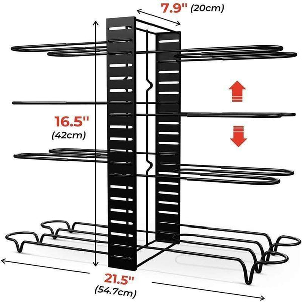 SearchFindOrder Pot and Pan Organizer for Cabinet with Adjustable 8 Non-Slip Tiers