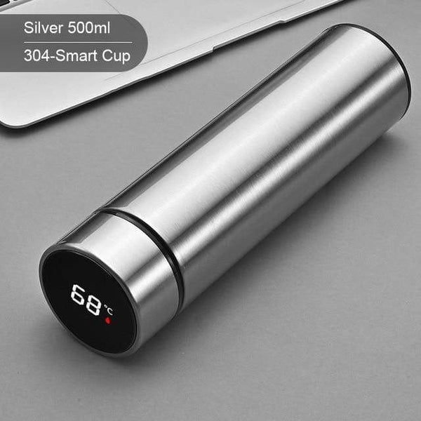 SearchFindOrder Silver Intelligent Stainless Steel Thermos with Smart Temperature Display