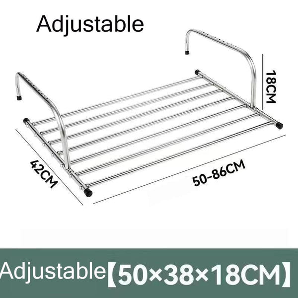 SearchFindOrder Stainless Steel Foldable Balcony Clothes Hanger and Shelf
