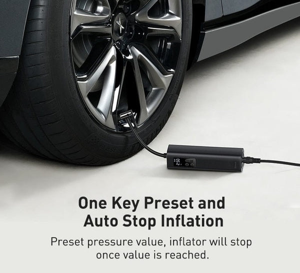 SearchFindOrder The Ultimate Emergency Inflator: Compact, Rapid, Versatile and Portable Mini Digital Tire Inflator with High-Speed Engine, LED Display, Preset Pressure Function, Extra-Long Power Cord, and Built-in LED Flashlight
