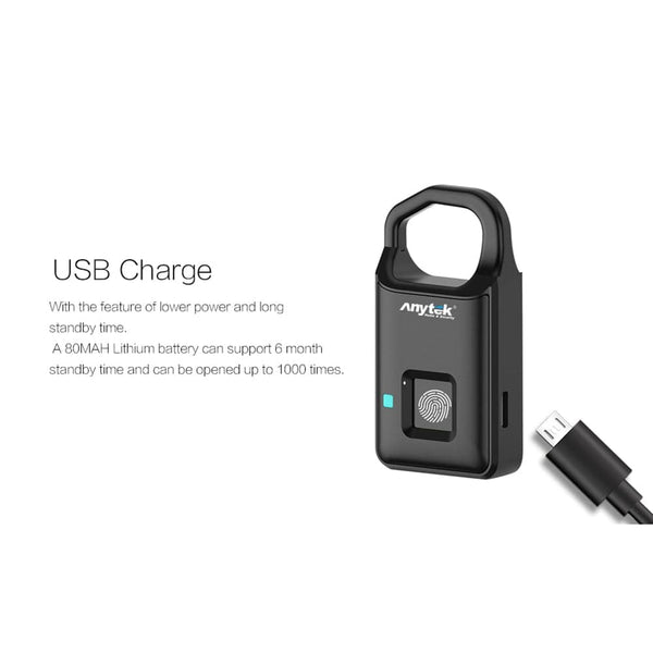 SearchFindOrder USB Rechargeable Portable Intelligent Fingerprint Padlock