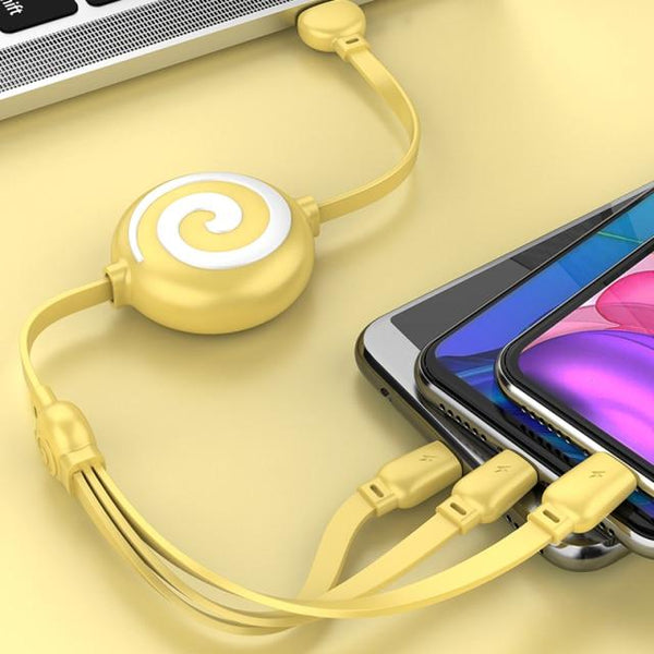 SearchFindOrder Yellow / UP TO 1M Retractable Fast Charge 3 in 1 Charging Cable