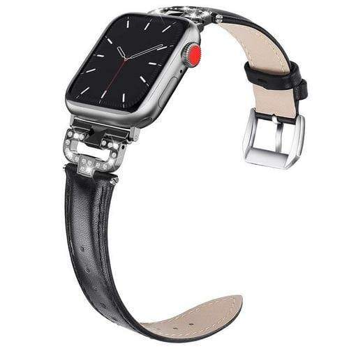 Yellow Angel Jewelry & Watches black / 38mm Leather loop Bracelet bands For Apple Watch Series 6 SE 5