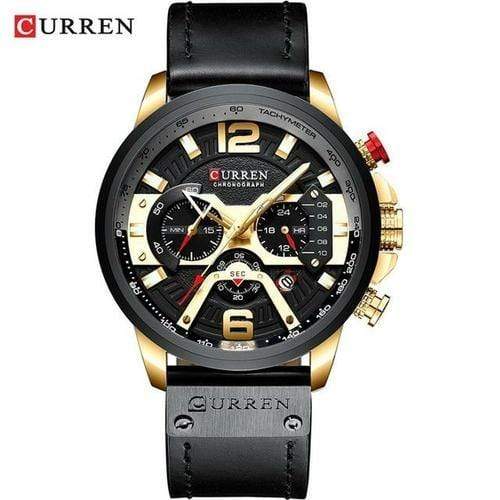 Yellow Angel Jewelry & Watches black gold Watch Men Business Watches Leather band Wristwatch