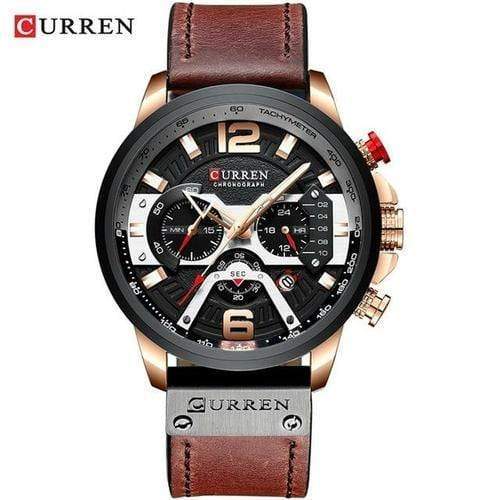 Yellow Angel Jewelry & Watches brown rose gold Watch Men Business Watches Leather band Wristwatch