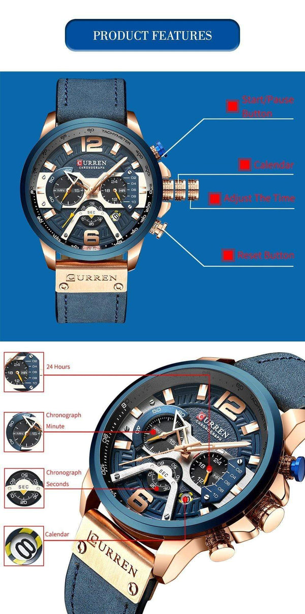 Yellow Angel Jewelry & Watches Watch Men Business Watches Leather band Wristwatch