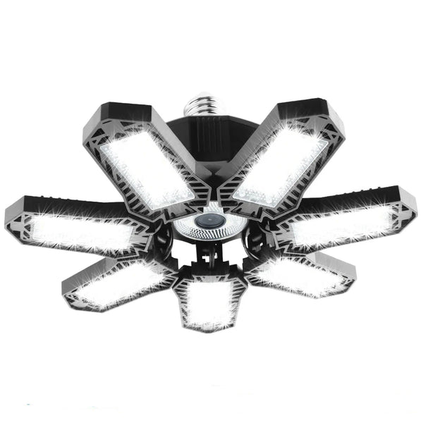 Deformable LED Garage Shop Light with 7+1 Adjustable Panels & E26/E27 Base