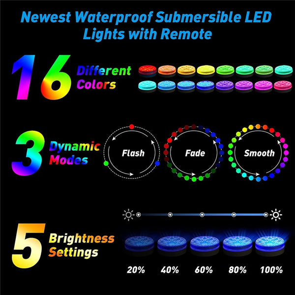 Waterproof RGB LED Submersible Pool Lights with Remote Control